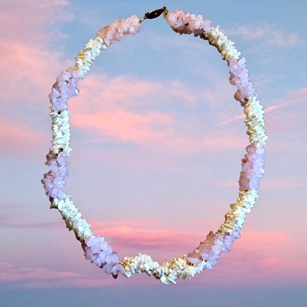 Vintage Necklace Freshwater Pearl + Rose Quartz Triple Multi-Strand Twis… - Picture 14 of 15